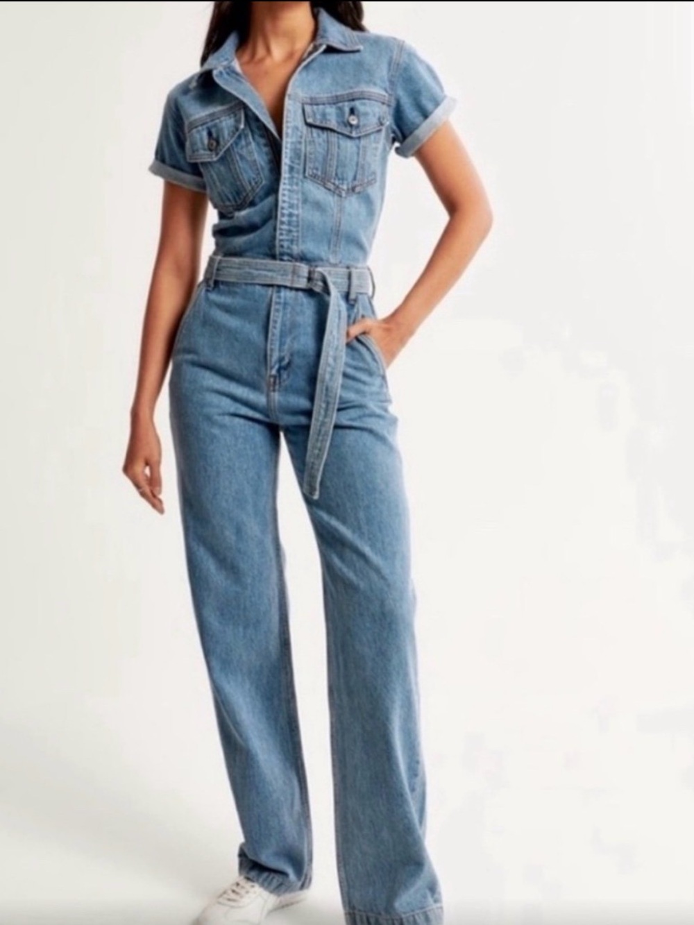 Abercrombie & Fitch Denim Jumpsuit with Belt